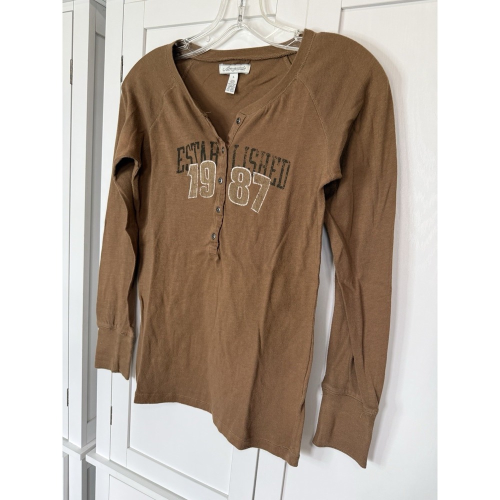 Aeropostale Y2K Henley Top Long Sleeve Fitted Size Large 1987 Graphic Bella Swan - Picture 2 of 4